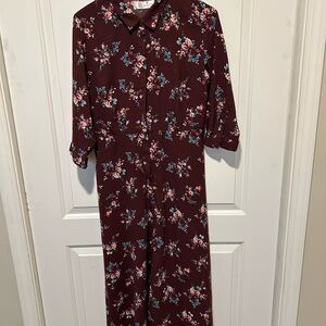 Time and Tru Burgundy Floral Dress